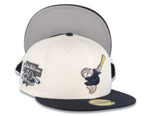 Load image into Gallery viewer, San Diego Padres New Era MLB 59FIFTY 5950 Fitted Cap Hat Cream Crown Navy Blue Visor Navy Swinging Friar Logo Jackie Robinson 50th Anniversary Side Patch