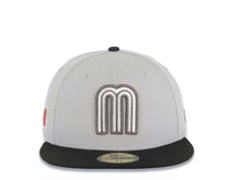 Load image into Gallery viewer, Mexico New Era 59FIFTY 5950 Fitted Cap Hat Gray Crown Black Visor White/Metallic Black Logo Mexico Flag Side Patch Gray UV
