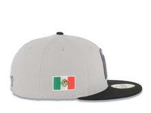 Load image into Gallery viewer, Mexico New Era 59FIFTY 5950 Fitted Cap Hat Gray Crown Black Visor White/Metallic Black Logo Mexico Flag Side Patch Gray UV
