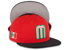 Load image into Gallery viewer, (Corduroy Visor) Mexico New Era 59FIFTY 5950 Fitted Cap Hat Red Crown Black Visor Team Color Logo Mexico Flag Side Patch Gray UV