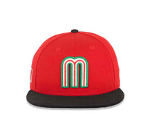Load image into Gallery viewer, (Corduroy Visor) Mexico New Era 59FIFTY 5950 Fitted Cap Hat Red Crown Black Visor Team Color Logo Mexico Flag Side Patch Gray UV