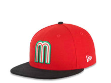 Load image into Gallery viewer, (Corduroy Visor) Mexico New Era 59FIFTY 5950 Fitted Cap Hat Red Crown Black Visor Team Color Logo Mexico Flag Side Patch Gray UV