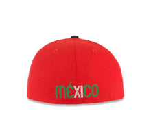 Load image into Gallery viewer, (Corduroy Visor) Mexico New Era 59FIFTY 5950 Fitted Cap Hat Red Crown Black Visor Team Color Logo Mexico Flag Side Patch Gray UV