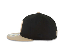 Load image into Gallery viewer, (Youth) Mexico New Era 59FIFTY 5950 Kid Fitted Cap Hat Black Crown Khaki Visor Metallic Brown/Khaki M Logo Mexico Flag Side Patch Orange UV
