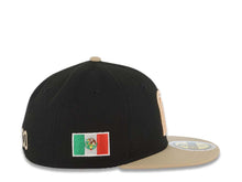 Load image into Gallery viewer, (Youth) Mexico New Era 59FIFTY 5950 Kid Fitted Cap Hat Black Crown Khaki Visor Metallic Brown/Khaki M Logo Mexico Flag Side Patch Orange UV