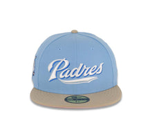 Load image into Gallery viewer, (Youth) San Diego Padres New Era MLB 59FIFTY 5950 Kid Fitted Cap Hat Sky Blue Crown Visor Khaki Logo 40th Anniversary Side Patch Pink UV