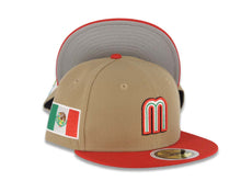 Load image into Gallery viewer, (Youth) Mexico New Era WBC World Baseball Classic 59FIFTY 5950 Kid Fitted Cap Hat Khaki Crown Red Visor Team Color M Logo Mexico Flag Side Patch Gray UV
