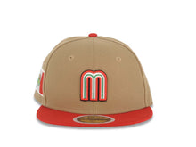 Load image into Gallery viewer, (Youth) Mexico New Era WBC World Baseball Classic 59FIFTY 5950 Kid Fitted Cap Hat Khaki Crown Red Visor Team Color M Logo Mexico Flag Side Patch Gray UV
