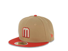 Load image into Gallery viewer, (Youth) Mexico New Era WBC World Baseball Classic 59FIFTY 5950 Kid Fitted Cap Hat Khaki Crown Red Visor Team Color M Logo Mexico Flag Side Patch Gray UV
