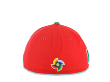 Load image into Gallery viewer, (Youth) Mexico New Era WBC World Baseball Classic 59FIFTY 5950 Kid Fitted Cap Hat Red Crown Green Visor Team Color M Logo Mexico Flag Side Patch Gray UV