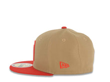 Load image into Gallery viewer, (Youth) Mexico New Era 59FIFTY 5950 Kid Fitted Cap Hat Khaki Crown Red Visor Team Color M Logo Mexico Flag Side Patch Gray UV