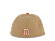 Load image into Gallery viewer, (Youth) Mexico New Era 59FIFTY 5950 Kid Fitted Cap Hat Khaki Crown Red Visor Team Color M Logo Mexico Flag Side Patch Gray UV