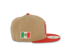 Load image into Gallery viewer, (Youth) Mexico New Era 59FIFTY 5950 Kid Fitted Cap Hat Khaki Crown Red Visor Team Color M Logo Mexico Flag Side Patch Gray UV