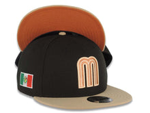 Load image into Gallery viewer, Mexico New Era WBC World Baseball Classic 9FIFTY 950 Snapback Cap Hat Black Crown Khaki Visor Metallic Brown Logo Mexico Flag Side Patch Orange UV