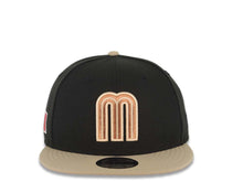 Load image into Gallery viewer, Mexico New Era WBC World Baseball Classic 9FIFTY 950 Snapback Cap Hat Black Crown Khaki Visor Metallic Brown Logo Mexico Flag Side Patch Orange UV