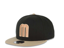 Load image into Gallery viewer, Mexico New Era WBC World Baseball Classic 9FIFTY 950 Snapback Cap Hat Black Crown Khaki Visor Metallic Brown Logo Mexico Flag Side Patch Orange UV