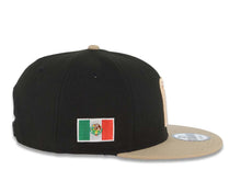Load image into Gallery viewer, Mexico New Era WBC World Baseball Classic 9FIFTY 950 Snapback Cap Hat Black Crown Khaki Visor Metallic Brown Logo Mexico Flag Side Patch Orange UV