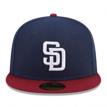 Load image into Gallery viewer, (Youth) San Diego Padres New Era MLB 59FIFTY 5950 Kid Fitted Cap Hat Navy Blue Crown Cardinal Visor White Logo (2-Tone Color Pack)