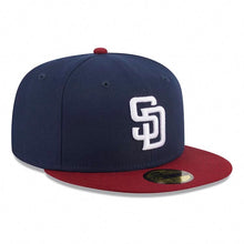 Load image into Gallery viewer, (Youth) San Diego Padres New Era MLB 59FIFTY 5950 Kid Fitted Cap Hat Navy Blue Crown Cardinal Visor White Logo (2-Tone Color Pack)