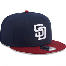 Load image into Gallery viewer, San Diego Padres New Era MLB 9FIFTY 950 Snapback Cap Hat Navy Blue Crown Cardinal Visor White Logo (2-Tone Color Pack)