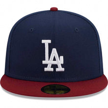 Load image into Gallery viewer, Los Angeles Dodgers New Era MLB 59FIFTY 5950 Fitted Cap Hat Navy Blue Crown Cardinal Visor White Logo (2-Tone Color Pack)