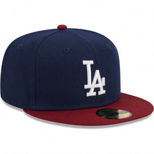 Load image into Gallery viewer, Los Angeles Dodgers New Era MLB 59FIFTY 5950 Fitted Cap Hat Navy Blue Crown Cardinal Visor White Logo (2-Tone Color Pack)