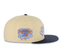 Load image into Gallery viewer, New York Yankees New Era MLB 59FIFTY 5950 Fitted Cap Hat Vegas Gold Crown Navy Visor Metallic Aluminum/Brown Script Logo Jackie Robinson Side Patch