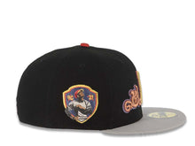 Load image into Gallery viewer, Pittsburgh Pirates New Era MLB 59FIFTY 5950 Fitted Cap Hat Black Crown Gray Visor Gold/Metallic Red Logo Reberto Clemente 21 Side Patch Red UV