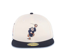 Load image into Gallery viewer, San Diego Padres New Era MLB 59FIFTY 5950 Fitted Cap Hat Cream Crown Navy Blue Visor Navy/Metallic Brown Catching Friar Logo Batting Friar Side Patch