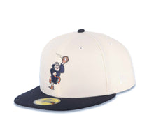 Load image into Gallery viewer, San Diego Padres New Era MLB 59FIFTY 5950 Fitted Cap Hat Cream Crown Navy Blue Visor Navy/Metallic Brown Catching Friar Logo Batting Friar Side Patch