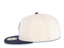 Load image into Gallery viewer, San Diego Padres New Era MLB 59FIFTY 5950 Fitted Cap Hat Cream Crown Navy Blue Visor Navy/Metallic Brown Catching Friar Logo Batting Friar Side Patch