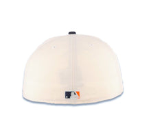 Load image into Gallery viewer, San Diego Padres New Era MLB 59FIFTY 5950 Fitted Cap Hat Cream Crown Navy Blue Visor Navy/Metallic Brown Catching Friar Logo Batting Friar Side Patch