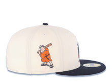 Load image into Gallery viewer, San Diego Padres New Era MLB 59FIFTY 5950 Fitted Cap Hat Cream Crown Navy Blue Visor Navy/Metallic Brown Catching Friar Logo Batting Friar Side Patch
