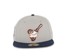 Load image into Gallery viewer, San Diego Padres New Era MLB 59FIFTY 5950 Fitted Cap Hat Gray Crown Navy Blue Visor White/Red Swinging Friar Logo 40th Anniversary Side Patch Blue UV