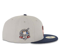 Load image into Gallery viewer, San Diego Padres New Era MLB 59FIFTY 5950 Fitted Cap Hat Gray Crown Navy Blue Visor White/Red Swinging Friar Logo 40th Anniversary Side Patch Blue UV