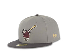 Load image into Gallery viewer, San Diego Padres New Era MLB 59FIFTY 5950 Fitted Cap Hat Gray Crown Dark Gray Visor Maroon/Yellow Swinging Friar Logo 25th Anniversary Side Patch
