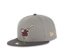 Load image into Gallery viewer, San Diego Padres New Era MLB 59FIFTY 5950 Fitted Cap Hat Gray Crown Dark Gray Visor Maroon/Yellow Swinging Friar Logo 25th Anniversary Side Patch