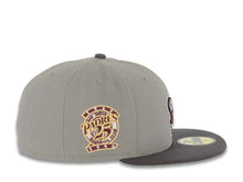 Load image into Gallery viewer, San Diego Padres New Era MLB 59FIFTY 5950 Fitted Cap Hat Gray Crown Dark Gray Visor Maroon/Yellow Swinging Friar Logo 25th Anniversary Side Patch
