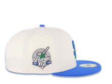 Load image into Gallery viewer, San Diego Padres New Era MLB 59FIFTY 5950 Fitted Cap Hat Cream Crown Royal Blue Visor Sky Blue/Green Logo 40th Anniversary Side Patch Gray UV