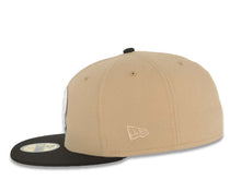 Load image into Gallery viewer, San Diego Padres New Era MLB 59FIFTY 5950 Fitted Cap Hat Khaki Crown Black Visor Cream/Metallic Black/Brown P Logo Petco Park Side Patch Gray UV