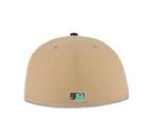 Load image into Gallery viewer, San Diego Padres New Era MLB 59FIFTY 5950 Fitted Cap Hat Khaki Crown Black Visor Cream/Metallic Black/Brown P Logo Petco Park Side Patch Gray UV