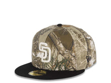 Load image into Gallery viewer, (Glow White) San Diego Padres New Era MLB 59FIFTY 5950 Fitted Cap Hat Real Tree Edge Camo Crown Black Visor Glow White Logo Batterman Batty Side Patch