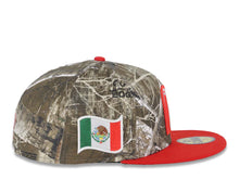 Load image into Gallery viewer, Mexico New Era 59FIFTY 5950 Fitted Cap Hat Real Tree Edge Camo Crown Red Visor Glow White/Red Logo Mexico Flag Side Patch Green UV