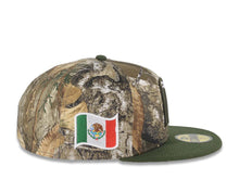 Load image into Gallery viewer, Mexico New Era 59FIFTY 5950 Fitted Cap Hat Real Tree Edge Camo Crown Olive Green Visor White/Olive Green Logo Mexico Flag Side Patch Gray UV