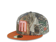 Load image into Gallery viewer, Mexico New Era 59FIFTY 5950 Fitted Cap Hat Real Tree Edge Camo Crown Dark Orange Visor White/Dark Orange Logo Mexico Flag Side Patch Gray UV