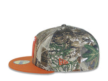 Load image into Gallery viewer, Mexico New Era 59FIFTY 5950 Fitted Cap Hat Real Tree Edge Camo Crown Dark Orange Visor White/Dark Orange Logo Mexico Flag Side Patch Gray UV
