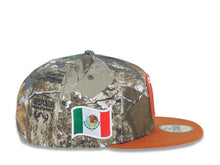 Load image into Gallery viewer, Mexico New Era 59FIFTY 5950 Fitted Cap Hat Real Tree Edge Camo Crown Dark Orange Visor White/Dark Orange Logo Mexico Flag Side Patch Gray UV