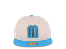 Load image into Gallery viewer, Mexico New Era 59FIFTY 5950 Fitted Cap Hat Stone Crown Blue Visor Metallic Black/Blue Logo Mexico Flag Side Patch Gray UV