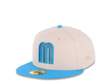 Load image into Gallery viewer, Mexico New Era 59FIFTY 5950 Fitted Cap Hat Stone Crown Blue Visor Metallic Black/Blue Logo Mexico Flag Side Patch Gray UV