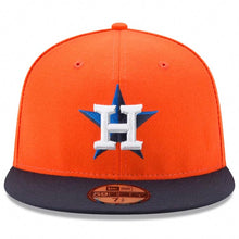 Load image into Gallery viewer, Houston Astros New Era MLB 59FIFTY 5950 Fitted Cap Hat Orange Crown Navy Blue Visor White/Navy Blue Logo 60th Anniversary Side Patch